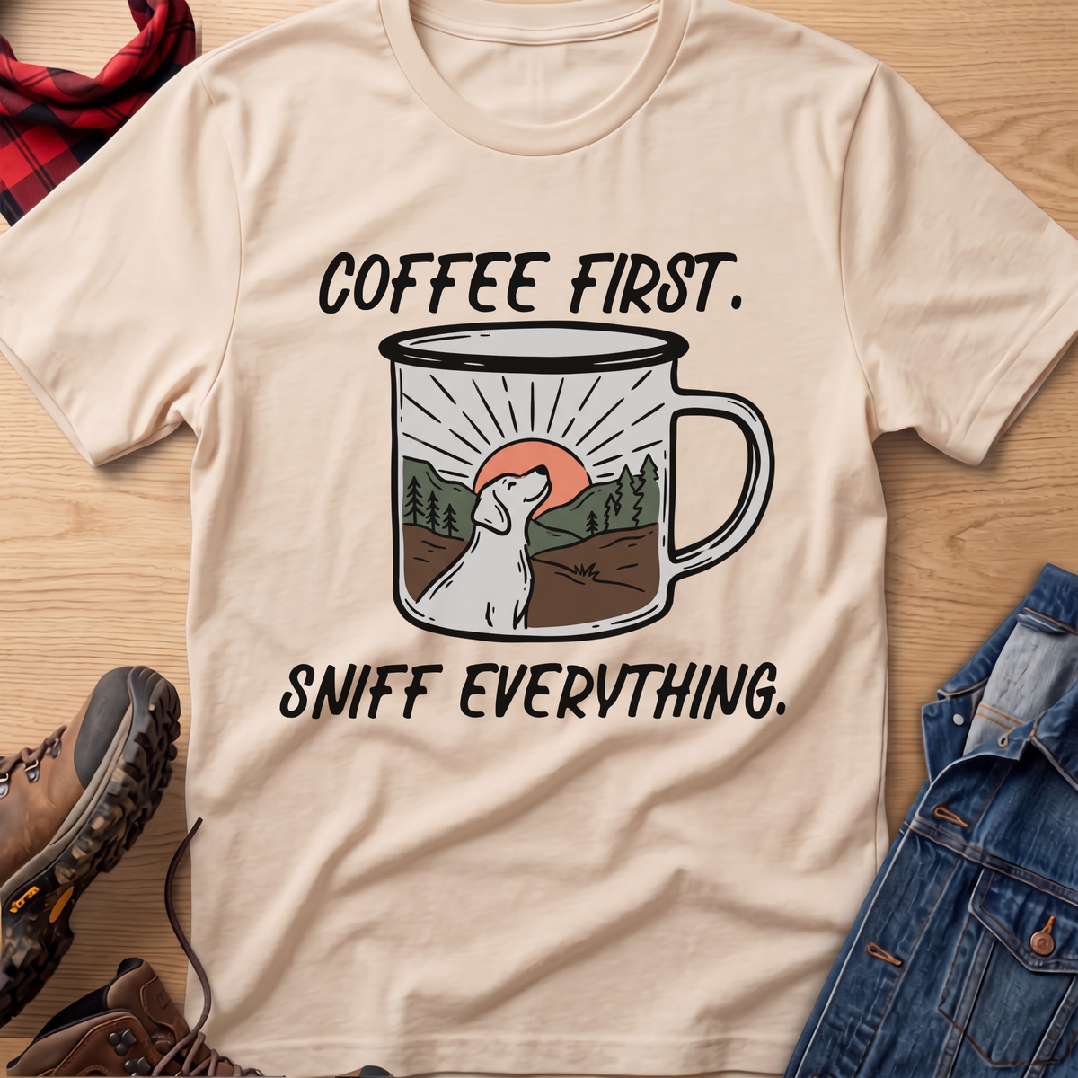 Coffee First, Sniff Everything Camp Mug Unisex Tee