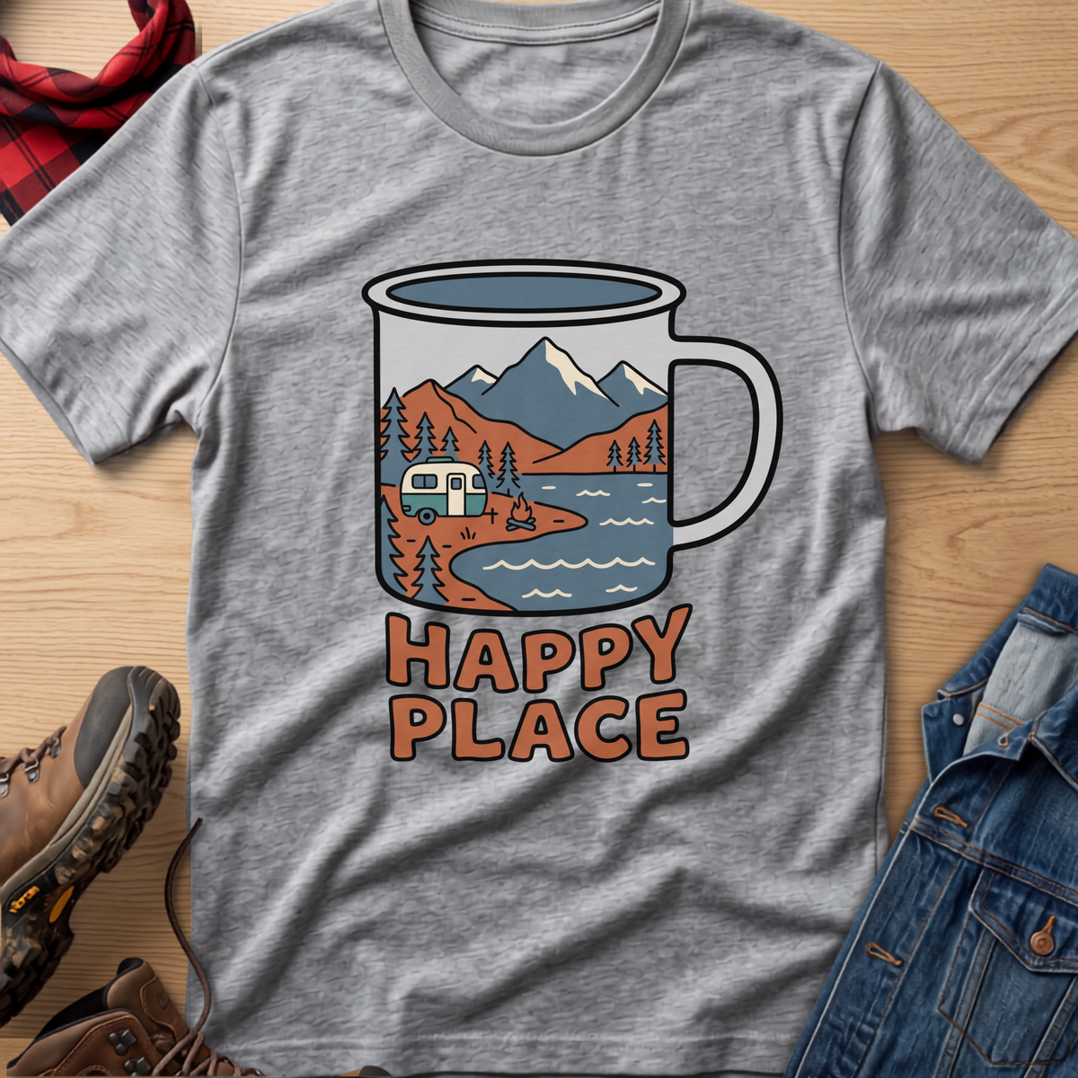 Happy Place Trailer Camp Mug Unisex Tee