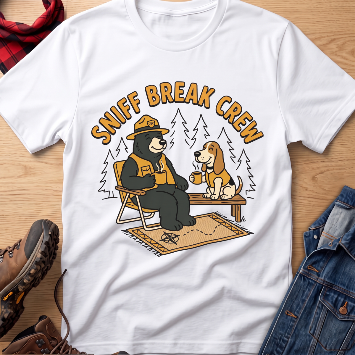 Bear & Dog Sniff Break Crew Unisex Tee