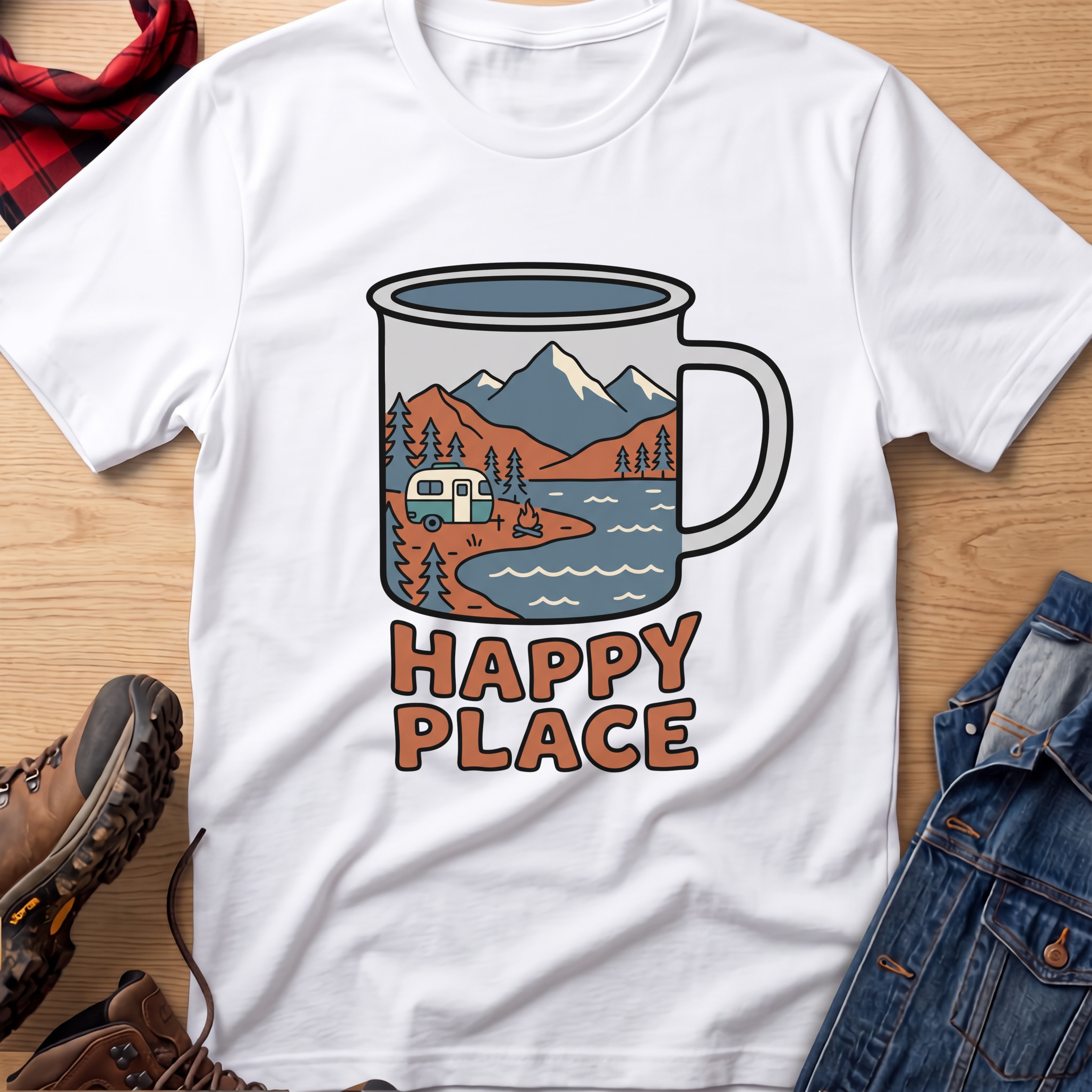Happy Place Trailer Camp Mug Unisex Tee
